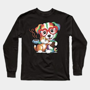 Cut Dog Hugging Cat With Coffee and Chocolate Long Sleeve T-Shirt